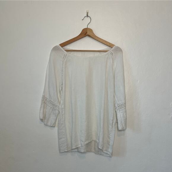 Italian White Linen 3/4 Sleeve Peasant Blouse - Picture 1 of 8